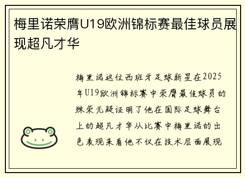 梅里诺荣膺U19欧洲锦标赛最佳球员展现超凡才华